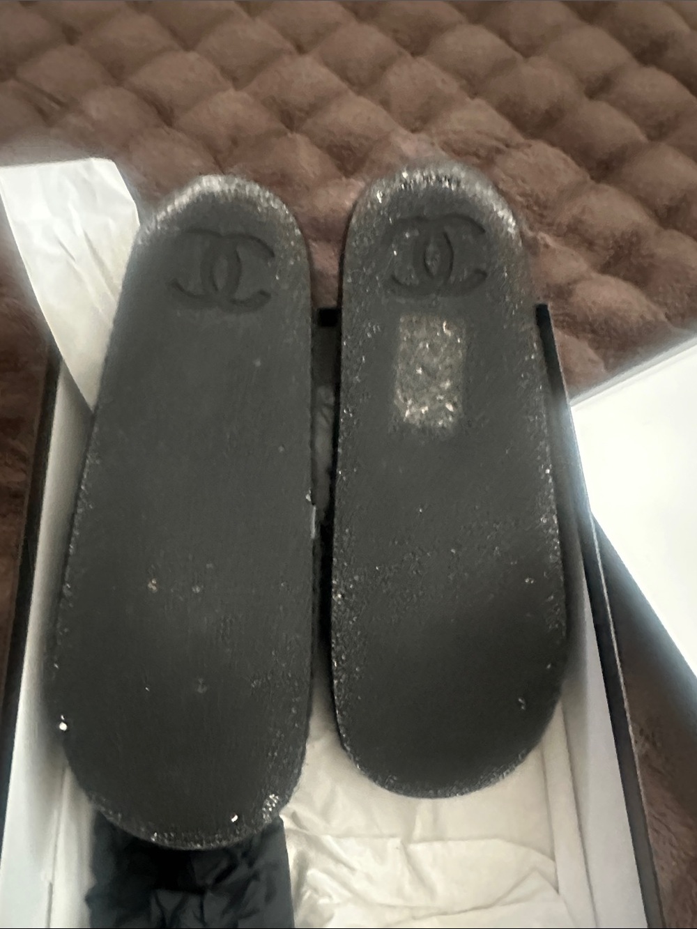 CHANEL Black Quilted Slide Sandals with Gold Stitching and CC Emblem - Picture 2 of 3